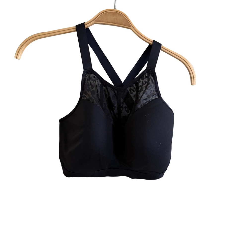 Victoria's Secret Black Leopard Mesh High Neck Sports Bra 36DD Cross Back